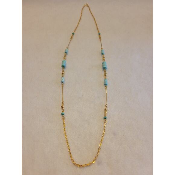 Bohemian Blue Beaded Necklace Gold Tone Dainty Minimalist Elegant Jewelry - Picture 6 of 8